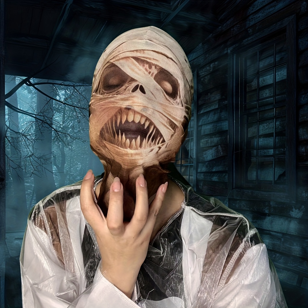 Led Purge Mask Halloween - 1pc マミーリップドクロスパッチワークマスクお化け屋敷小道具コスプレヘッドカバーハロウィンホラーパーティートリック小道具フェスティバル用品
