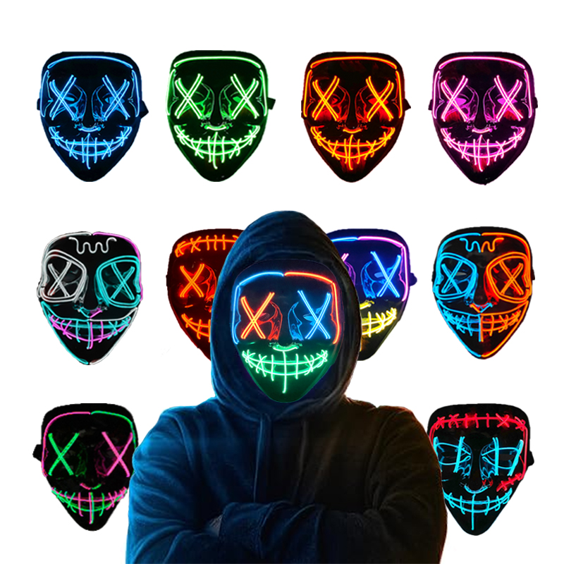 Led Purge Mask Halloween - ワイヤレスネオン発光パージマスクコスプレ光るマスク大人用ライトアップ変装マスクヘッドギア怖いマスカラアクセサリー