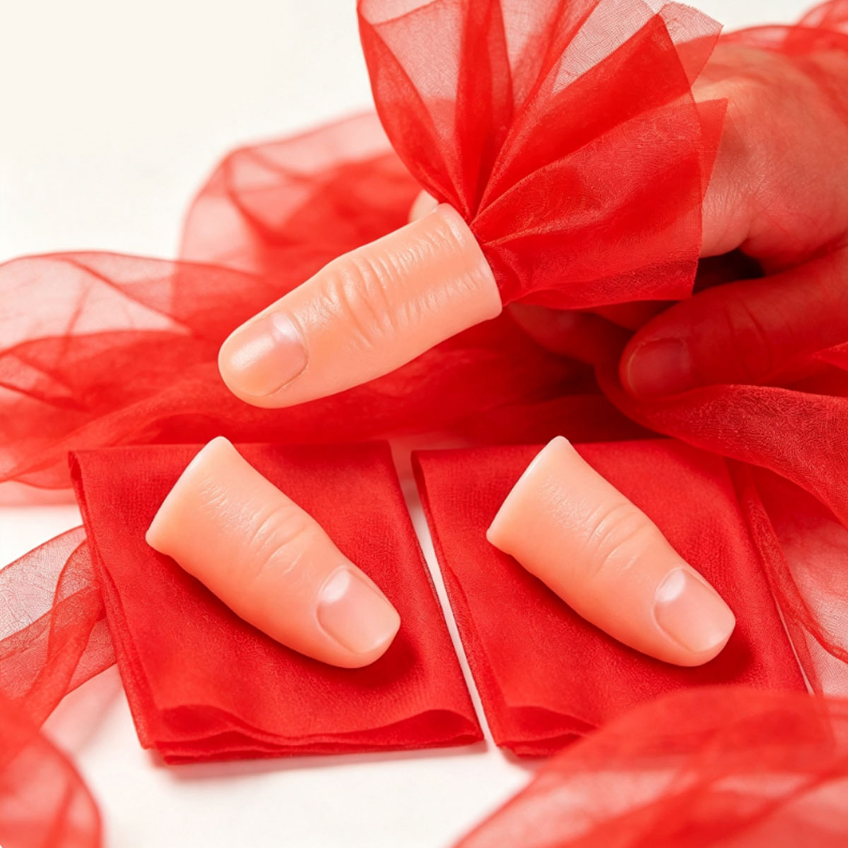 Thumb Tip Magic Trick Set - 3セットのスカーフバニッシュサムチップマジックセット – ストリートやリビングルームのマジック用のフィンガースリーブプロップ、簡単な視覚トリック ZSY