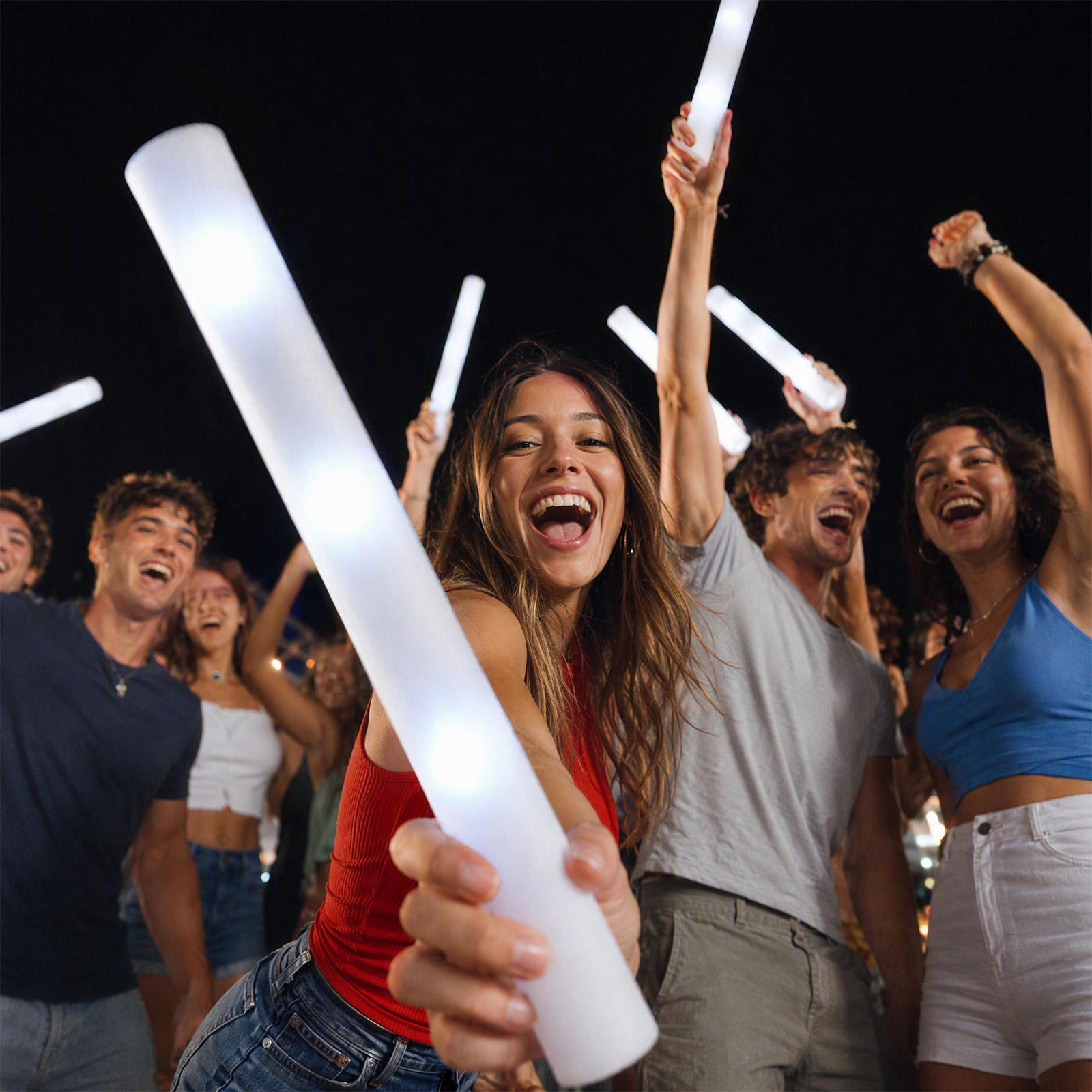 Flashing Led Foam Sticks Party - 再利用可能な白色フォーム製LED発光棒、48cm、点滅するライト、レイブナイトイベント用、30本セット。