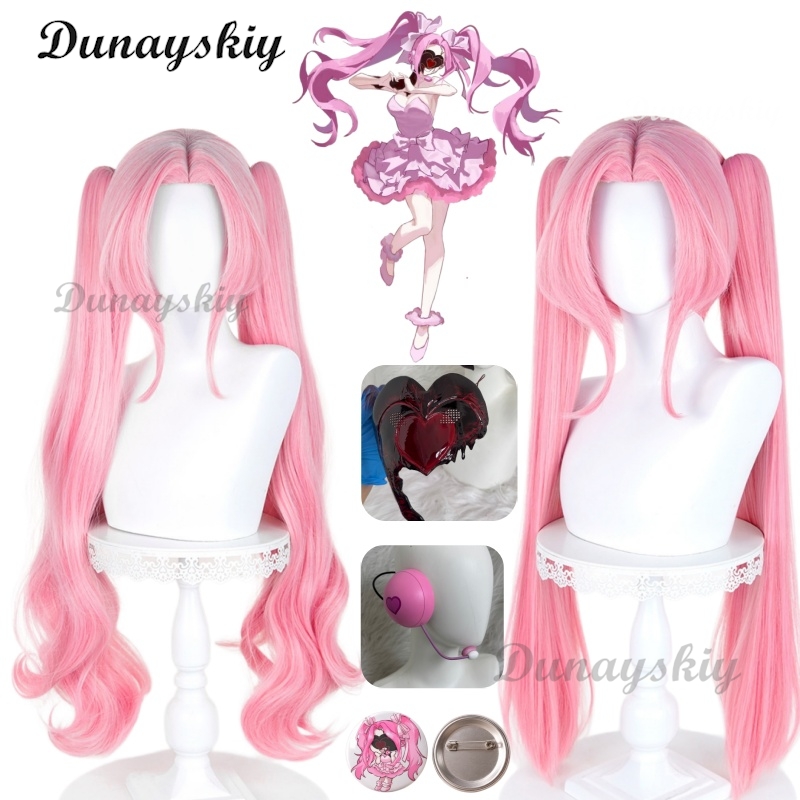 Anime Cosplay Wig Heat Resistant - エイリアンステージ、ゾンビステージ、ミジのコスプレ用ウィッグ、二重のポニーテール、ピンクのウィッグ、耐熱性合成ウィッグ、ハロウィーン、カーニバルパーティー用。