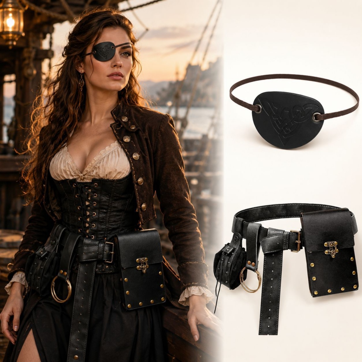 中世風のレトロベルト、ポーチ、アイマスク、水筒用フック、ルネ - Costumes のレビューと価格